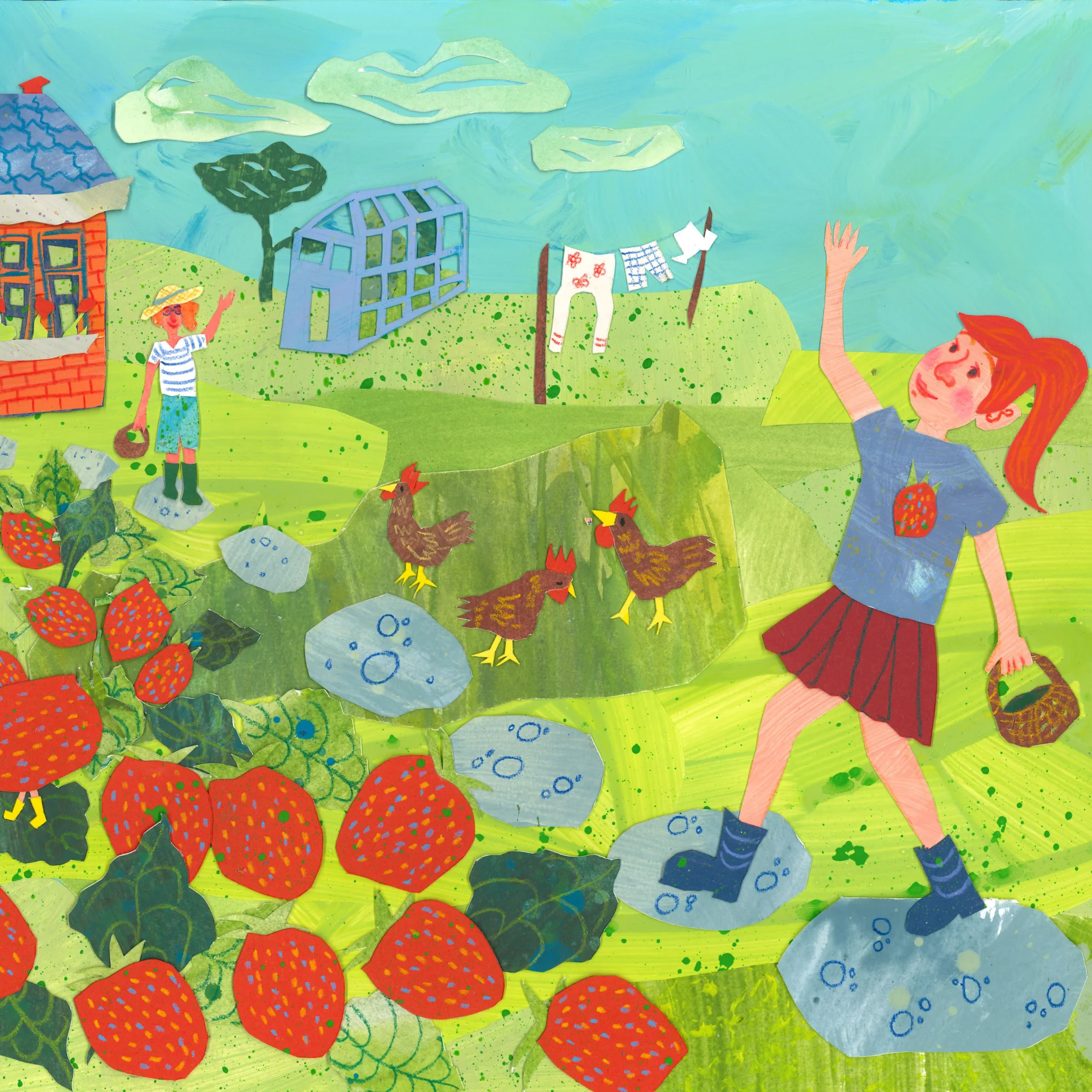 Aardbeien plukken in omas tuin bij omas huis